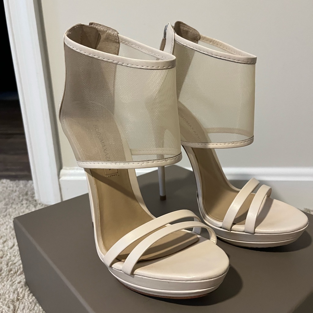 Bcbgmaxazria Nude Mesh Ankle-Cuff High Heel Sandals